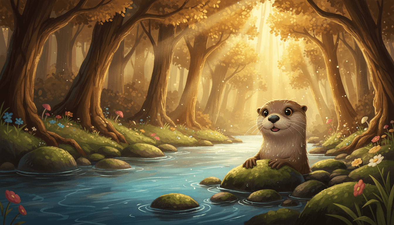 Gentle river bank with a friendly otter